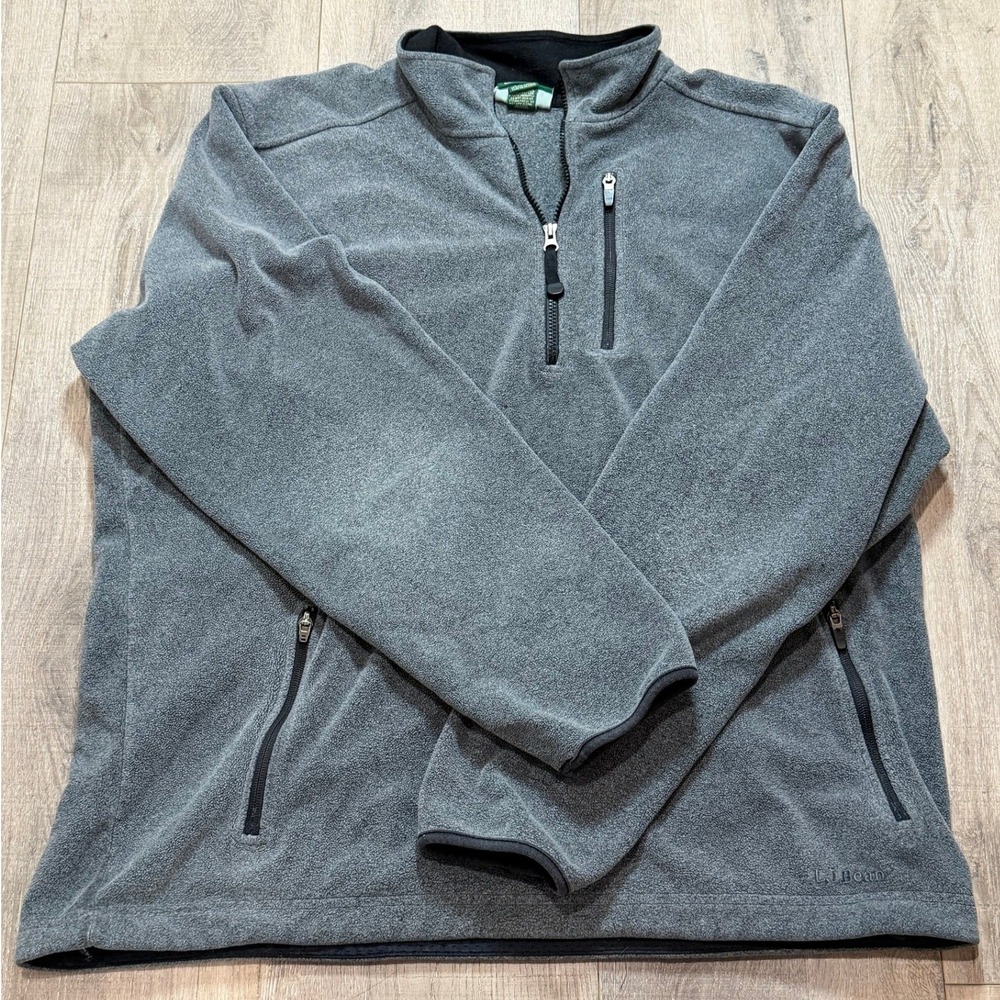 LL Bean Mens XL Tall Gray Quarter Zip Fleece Pullover Jacket
